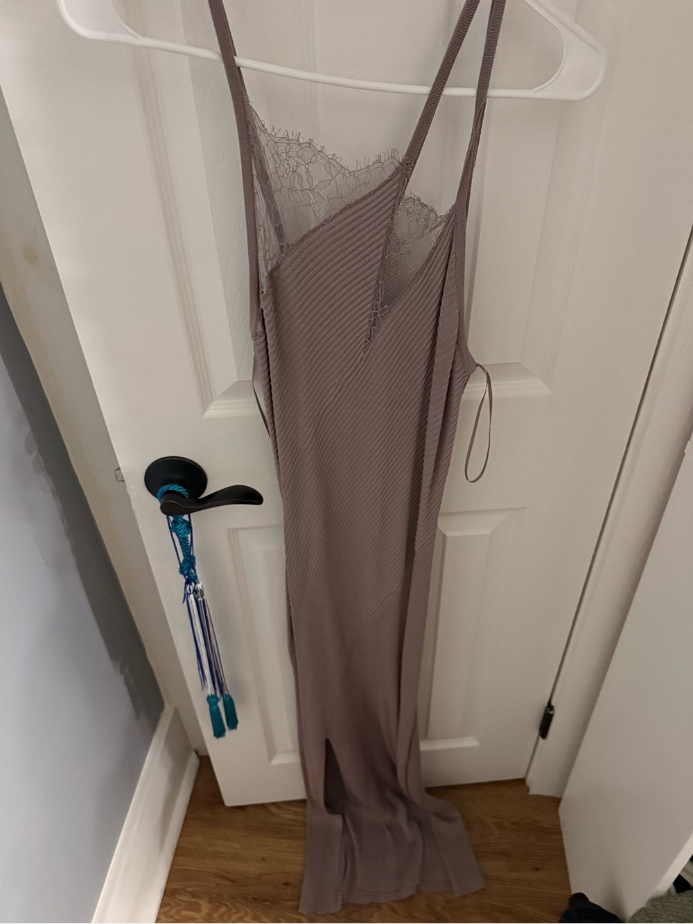 Mauve Lace-Trim Slip Dress